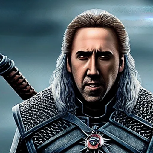 Image similar to nicholas cage as the witcher