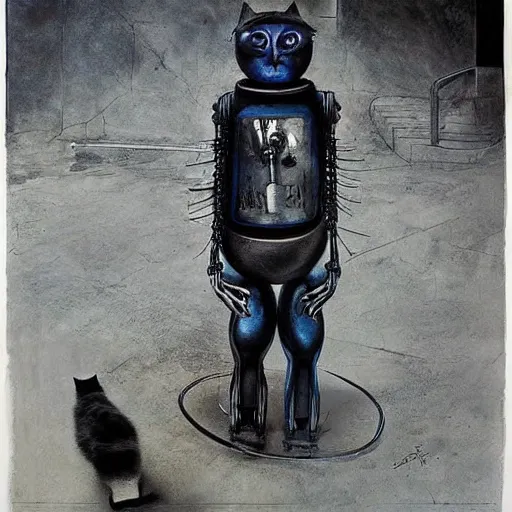 Image similar to robots and cats, art by ernest pignon - ernest, tim burton