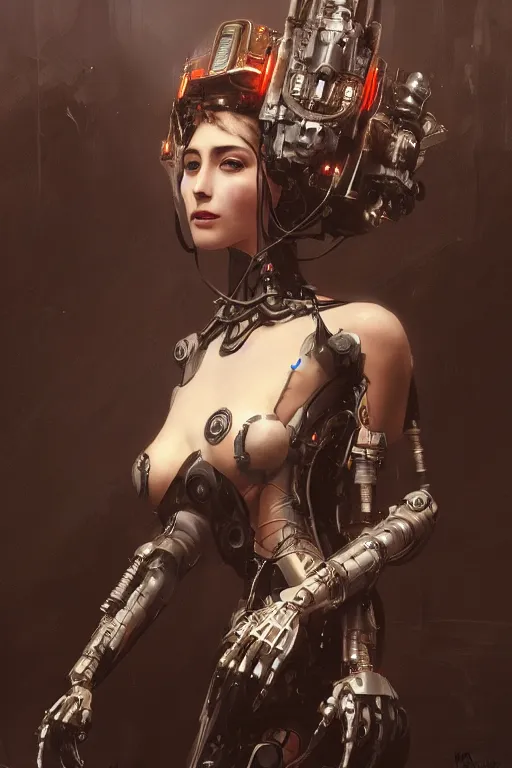 Image similar to laying beautiful painting of a crowned robotic cyberpunk princess in a gothic dark flowing gown laying, intricate, elegant, highly detailed, digital painting, artstation, concept art, by krenz cushart and artem demura and william adolph bouguereau