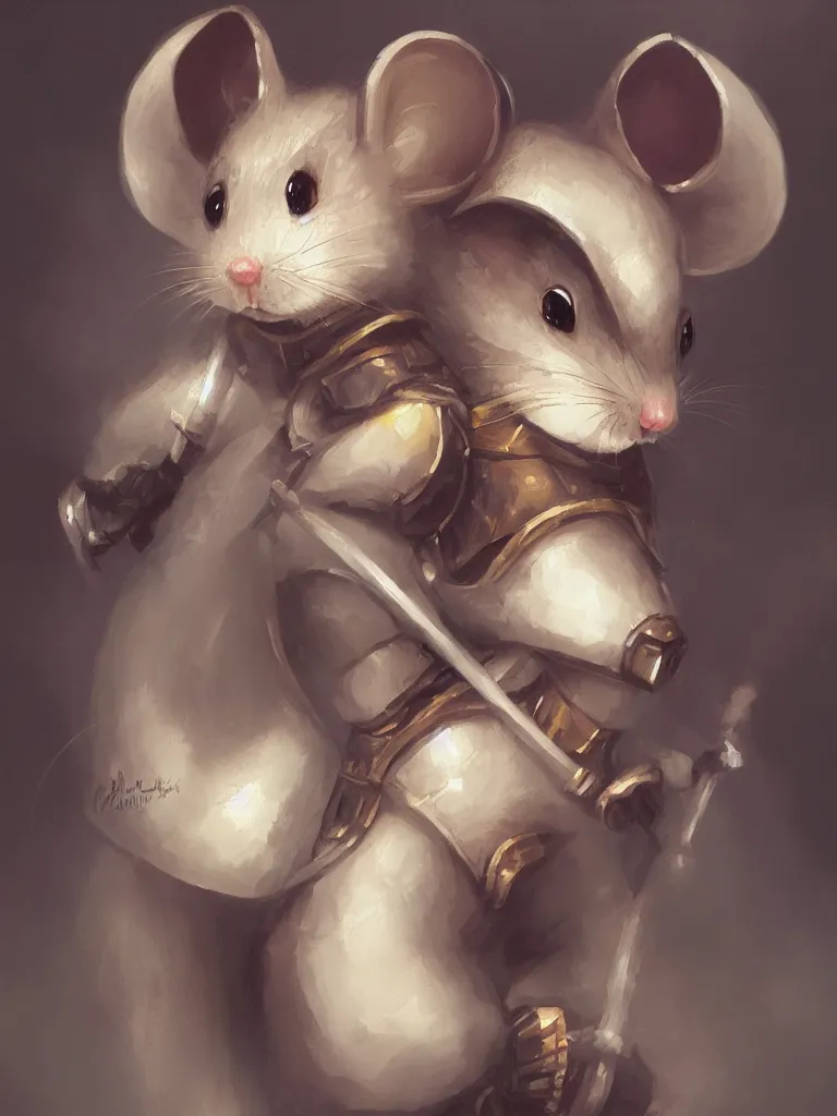 Prompt: portrait of a cute mouse as knight in the style of charlie bowater, oil painting