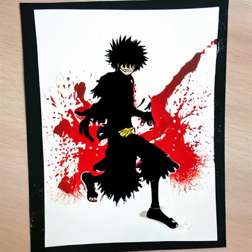 Image similar to die cut sticker, luffy gear 5, splatter paint on paper