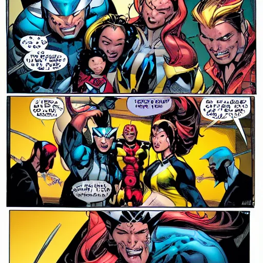 Prompt: image of Uncanny x-men Comic book panel containing Wolverine and Jubilee characters, illustrated by Jim Lee