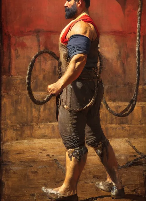 Image similar to Old west circus strongman (rdr2). Iranian orientalist portrait by john william waterhouse and Edwin Longsden Long and Theodore Ralli and Nasreddine Dinet, oil on canvas. Cinematic, hyper realism, realistic proportions, dramatic lighting, high detail 4k