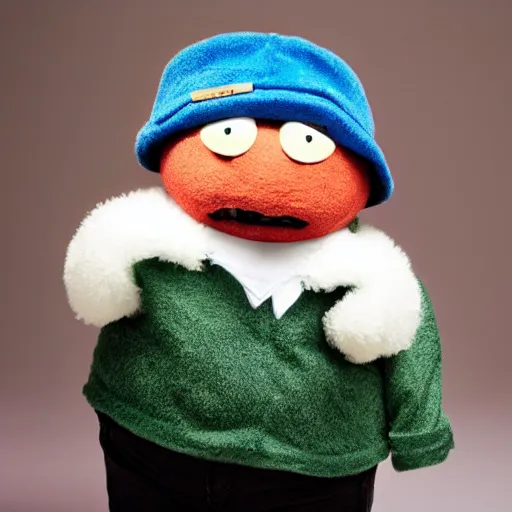 Prompt: cartman as a fluffy muppet