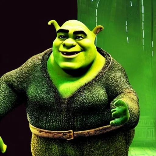 Image similar to Shrek as Neo from The Matrix