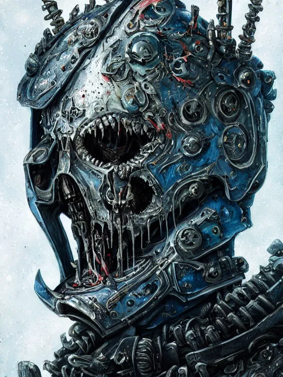 Prompt: art portrait of an undead space marine lich king, intricate detailed armour ,8k,by tristan eaton,Stanley Artgermm,Tom Bagshaw,Greg Rutkowski,Carne Griffiths, Ayami Kojima, Beksinski, Giger,trending on DeviantArt,face enhance,hyper detailed,minimalist,cybernetic, android, blade runner,full of colour,