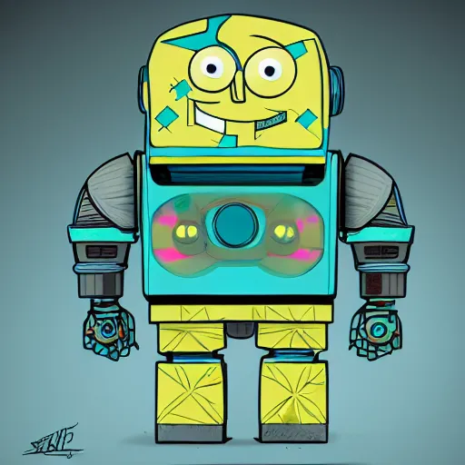 Prompt: cyberpunk robotic spongebob squarepants, sharp lines, digital, artstation, colored in