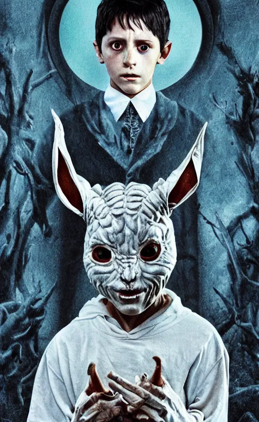 Image similar to portrait of frank from donnie darko in the style of pan from pan's labyrinth, highly detailed, 4 k, ultrarealistic