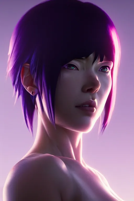 Image similar to weta disney pixar movie still portrait photo of ghost in the shell anime : : as motoko kusanagi by pixar : : by ilya kuvshinov, rossdraws, artgerm, maxim cover, octane render, 3 d, volumetric lighting, anti aliasing, raytracing : :