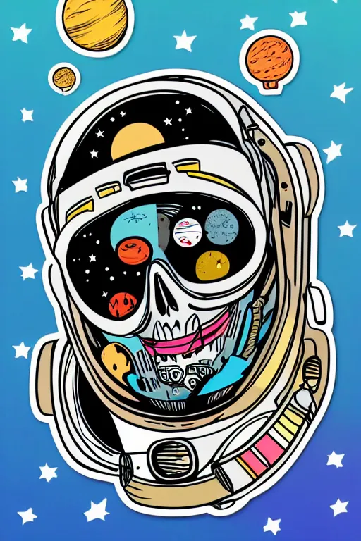 Image similar to A portrait of a skeleton as an astronaut in space, sticker, colorful, illustration, highly detailed, smooth and clean vector curves, no jagged lines, vector art, smooth