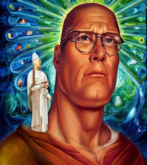 Image similar to symmetry, hank hill as the saint of propane, renaissance religious painting, art by mike judge, art by josephine wall, art by amanda sage, trending on artstation