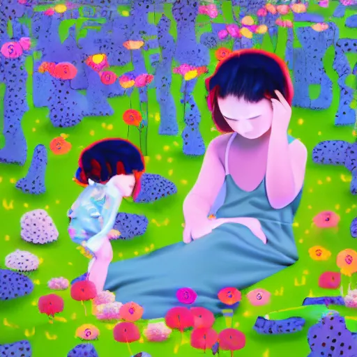 Image similar to poor child dreaming they are in a better place, digital art, inspired by chiho aoshima