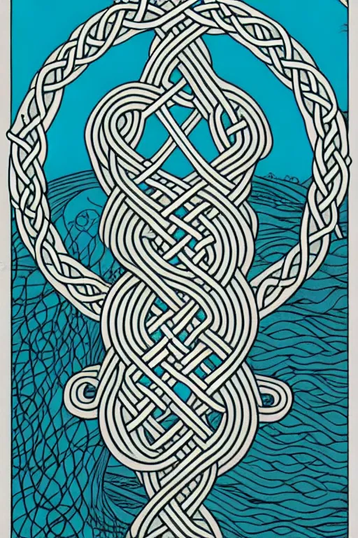 Prompt: comic cover art of a sea monster forming a celtic knot, by jenny frison and sana takeda, intricate details, stunning inking lines, flat colors, 4 k, hd, artstation