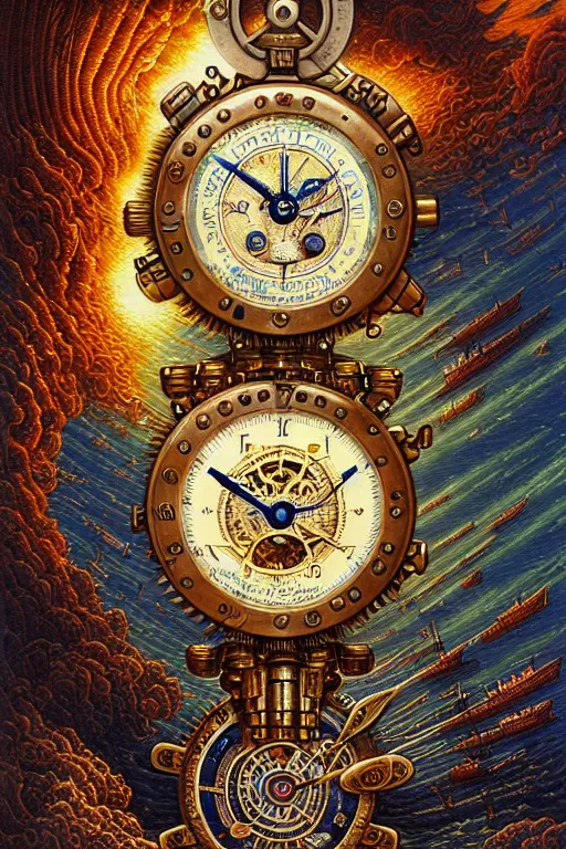 Prompt: intricate nautical chronograph clocks james gurney, dan luvisi, Petros Afshar, tim hildebrandt, liam wong, Mark Riddick, thomas kinkade, ernst haeckel, dan mumford, trending on artstation, josephine wall, WLOP, cgsociety by Gediminas Pranckevicius, trending on cgsociety and DeviantArt