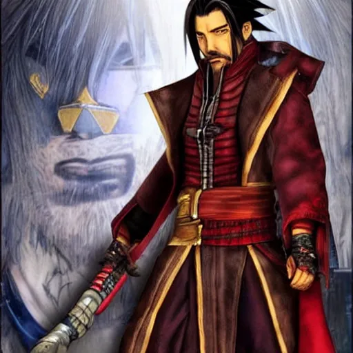 Prompt: Auron from Final Fantasy X played by Robert Downy Jr