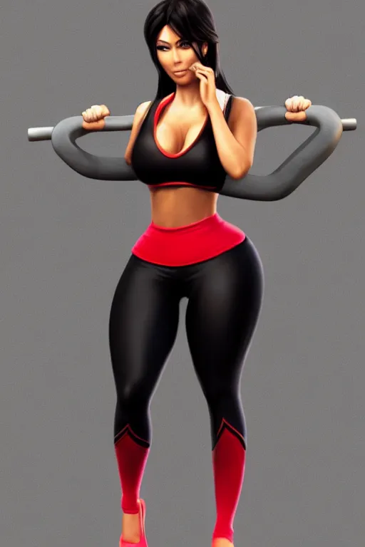 Prompt: photorealistic 3 d render of kim kardashion as an impossibly curvy anime girl wearing a gym outfit, by artgerm and earl norem, featured on pixiv, booru, exaggerated proportions, high resolution digital art, 4 k, beautiful symmetric face, subsurface scattering, volumetric lighting, realistic skin texture, aesthetic!!!!!