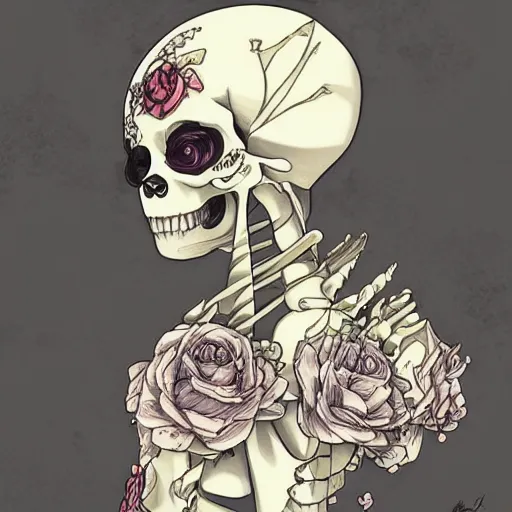 Image similar to anime manga skull portrait young woman skeleton, hello kitty, miffy, intricate, elegant, highly detailed, digital art, ffffound, art by JC Leyendecker and sachin teng