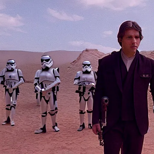 Image similar to a film still of deleted star wars scenes realistic, detailed, wearing suit