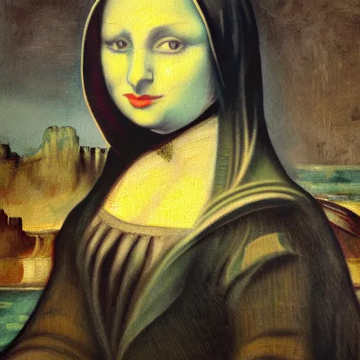 Prompt: the mona liza painted by sociopath