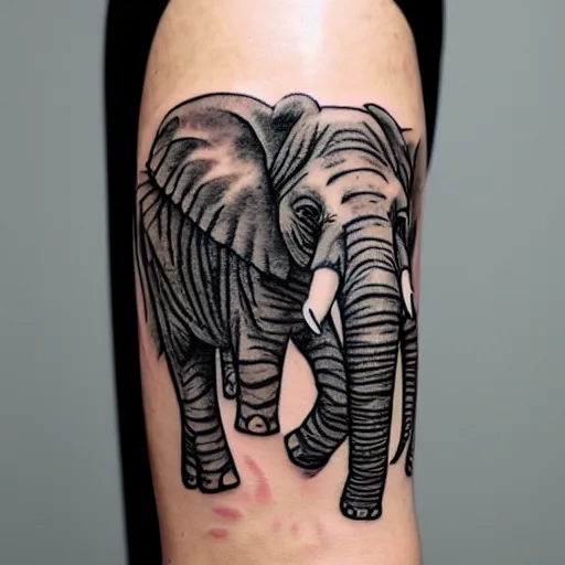 Prompt: elephant, bone, tiger tattoo