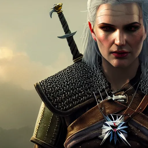 Image similar to witcher princess, posing heroically, heavenly, full body close-up shot, elegant, realistic character concept, high fantasy, light atmosphere, golden ratio, cinematic lighting, hyperdetailed, high resolution, insanely detailed and intricate, artstation, Marc Simonetti, Greg Rutkowski, octane render, 8k