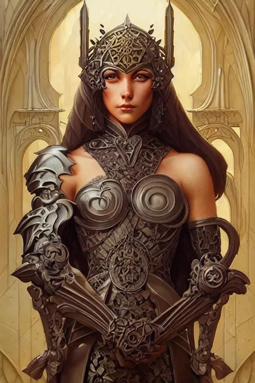 Image similar to Muscular and powerful medieval knight portrait, art nouveau, fantasy, intricate flower designs, elegant, highly detailed, sharp focus, art by Artgerm and Greg Rutkowski