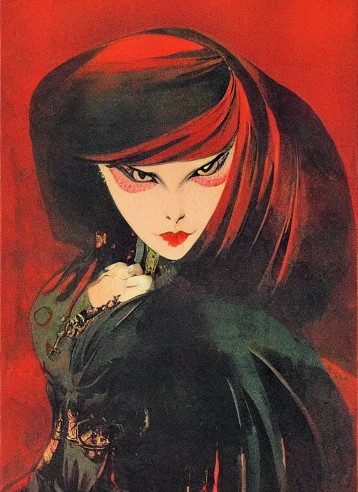 Image similar to svelt iranian korean vampiress, jeweled veil, strong line, saturated color, beautiful! coherent! by frank frazetta, high contrast, minimalism