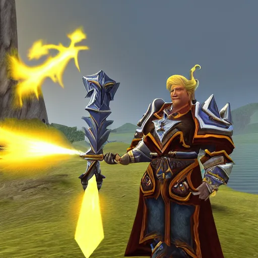 Image similar to Donald Trump as a paladin in World of Warcraft, 4k, high quality, screenshot,