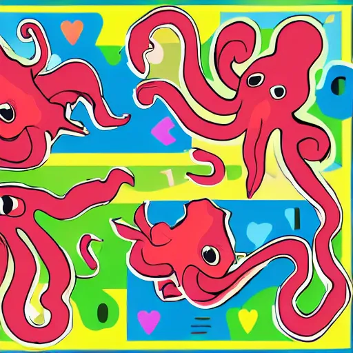 Image similar to colorful octopus playing pieces for a tabletop game