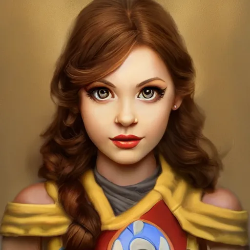 Image similar to princess daisy from super mario as realistic brunette human character art portrait, matte fantasy painting, deviantart artstation, by jason felix by steve argyle by tyler jacobson by peter mohrbacher, cinema c 9. 0