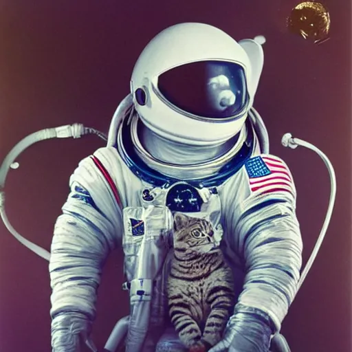 Image similar to astronaut cat on board the sputnik 2, realistic, photo, detailed, patriotic