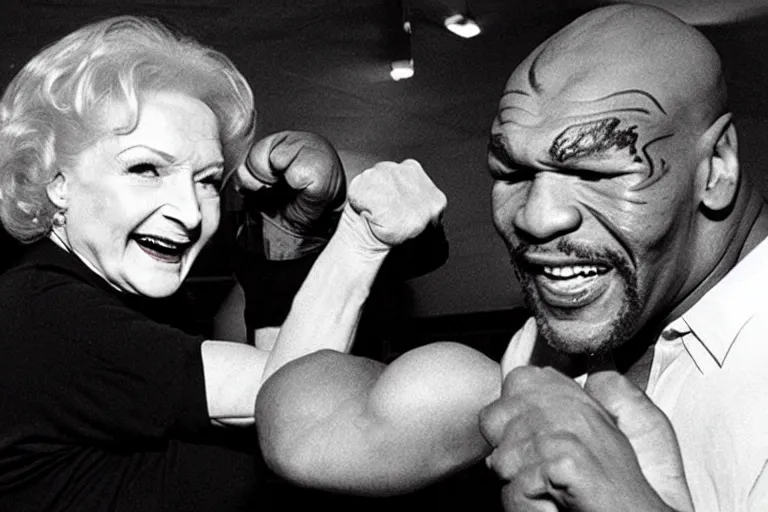 Prompt: betty white boxing mike tyson