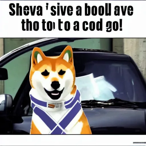 Prompt: shiba is given a speeding ticket by a cop for being too cool