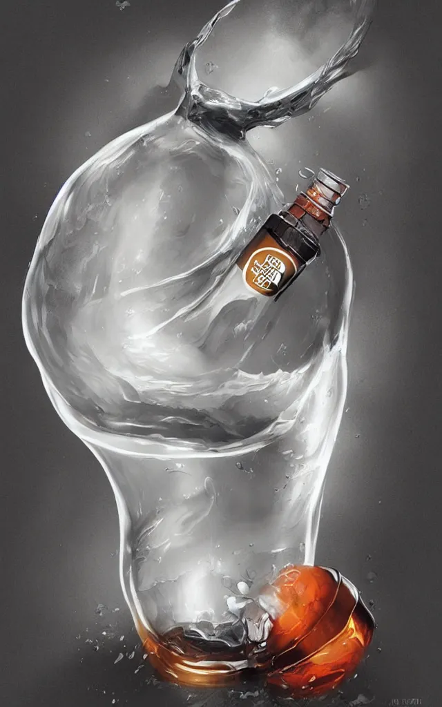 Prompt: the north face round transparent bottle fully filled with dense white liquid, concept art, matte, sharp focus, illustration, art by aenaluck, artgerm