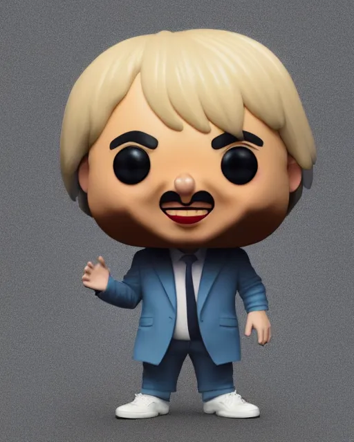 Image similar to full body 3d render of Boris Johnson as a funko pop, studio lighting, white background, blender, trending on artstation, 8k, highly detailed