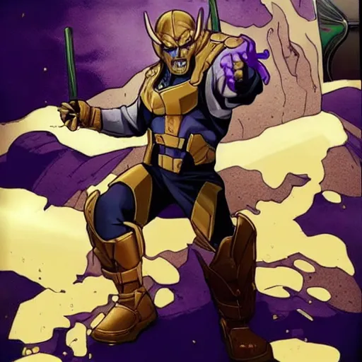 Image similar to thanos working at starbucks, demon slayer style