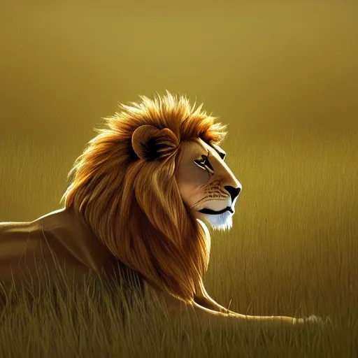 Prompt: A nice lion with a simple rounded line in a meadow, artstation, concept art, smooth, sharp focus, illustration, ArtStation