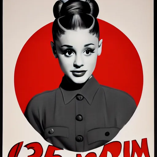 Image similar to propaganda posters of ariana grande the style of the united states 1 9 4 0's recruitment posters, red prohibitive circle around her head, 4 k