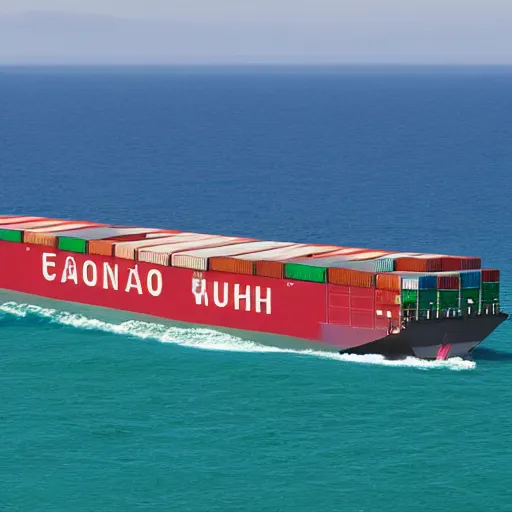 Prompt: professional high digital art hyperrealism movie still of a container vessel in the year [ 3 0 0 0 ] in the pristine ocean water. canon eos 7 d | 1 8 0 mm f 3. 5 1 / 1 6 0 0 iso 2 0 0