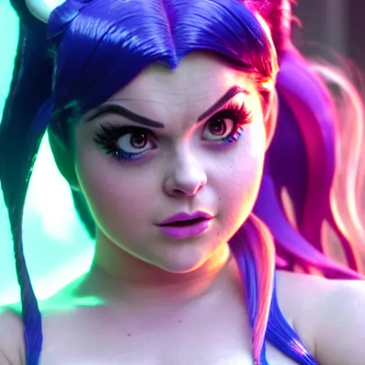 Image similar to cinematic scene with ariel winter as jolyne from jojo's bizarre adventure, live action film, stone ocean, dramatic, small details, volumetric lighting, still frame