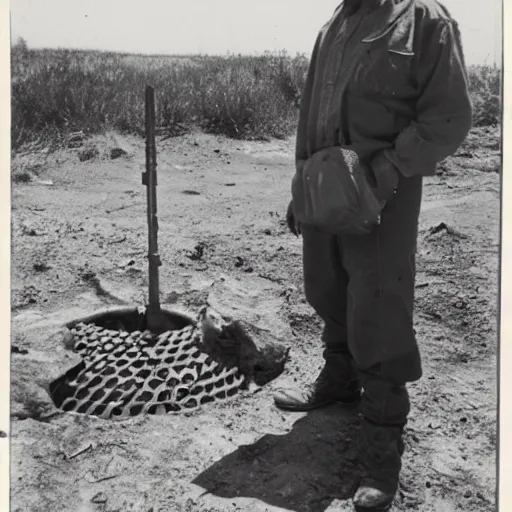 Prompt: photograph of walter white standing on a landmine, explosion, 3 5 mm photograph, war photograph