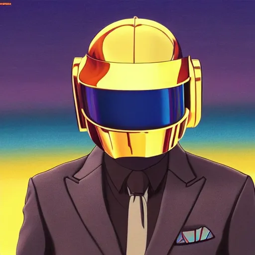 Image similar to daft punk, studio ghibli art, animated, colorfuk