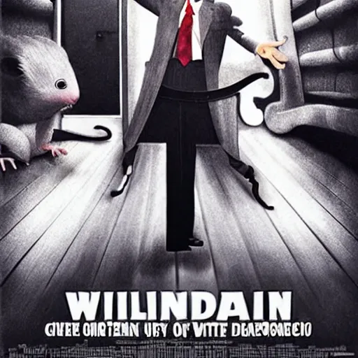 Image similar to movie poster of william dafoe as an anthropomorphic singing rat