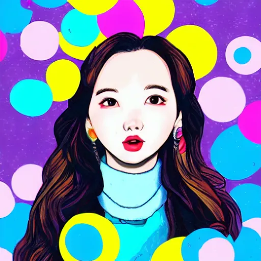 Image similar to an illustration of im nayeon of twice, bubbles, candy flavored, color restoration