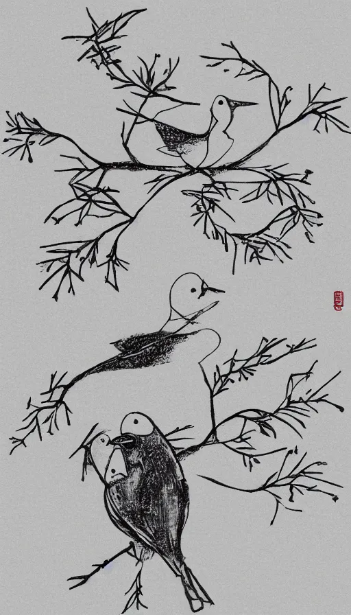 Prompt: stick figures bird, by yoshitaka amano