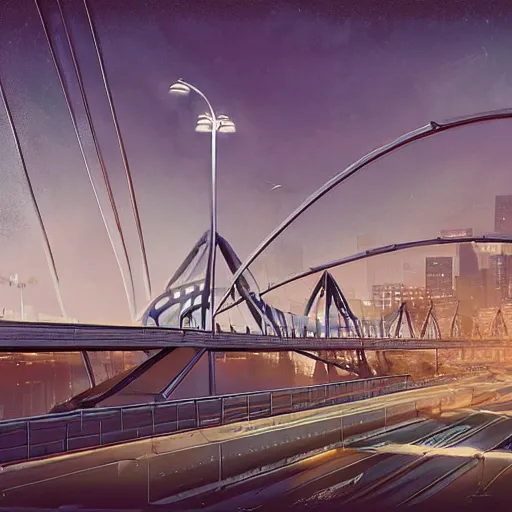 Image similar to futuristic provencher bridge in winnipeg manitoba, victor einrich, gregory crewdson, ian mcque, liam wong, john berkey, simon stalenhag,