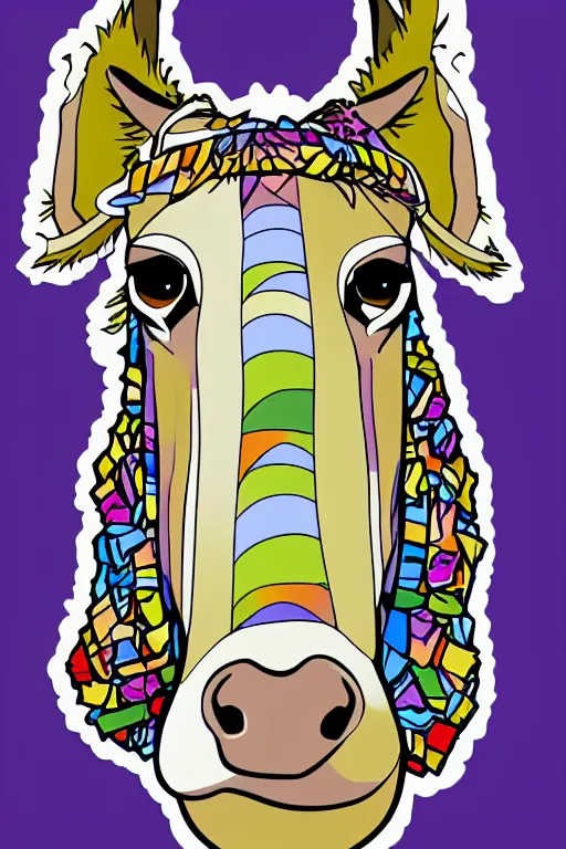 Image similar to Portrait of a chad donkey, anime, sticker, colorful, illustration, highly detailed, simple, smooth and clean vector curves, no jagged lines, vector art, smooth