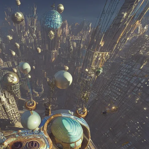 Image similar to enormous flying city in a faberge egg, sky, steampunk, fantasy art, masterpiece, unreal engine