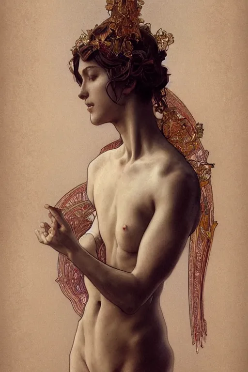 Image similar to a full body portrait of a beautiful ethereal delicate roman catholic bishopress meditative sacral pose catholic stages of the cross, intricate, elegant, highly detailed, digital painting, artstation, concept art, smooth, sharp focus, illustration, art by krenz cushart and artem demura and alphonse mucha