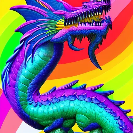 Prompt: rainbow dragon in the style of beeple mixed with lisa frank. fantasy art. detailed. ornate. trending on artstation